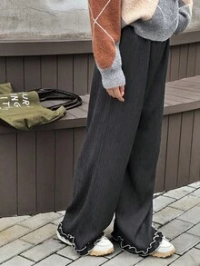 DAZY 青少年女孩松紧腰荷叶边下摆阔腿宽松休闲裤