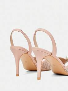 CUCCOO HITCHD 粉色尖头细高跟鞋蕾丝珍珠优雅婚礼派对女士高跟凉鞋 - 粉色 - 查看 11