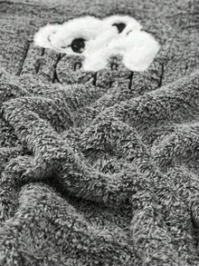 女士 2 件套可爱考拉刺绣细节泰迪熊面料细节罗纹针织家居服舒适柔软睡衣套装 - 灰色 - 查看 7