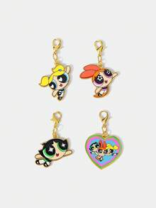 THE POWERPUFF GIRLS X SHEIN Juego de llaveros de aleación de zinc con estampado de elementos de dibujos animados de moda y popular, nicho, también se puede usar para decorar bolsos, adecuado para fiestas al aire libre, conciertos. - Talla única para todos - Ver 5