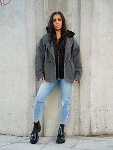 SAYEHFBABY New Arrival Gray Elegant Lapel Coat, Warm For Fall & Winter,Casual,Long Sleeve - Grey - View 1