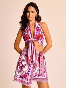 CAJUNI Casual Vacation Print Twist Women Skirts - Multicolor - View 5