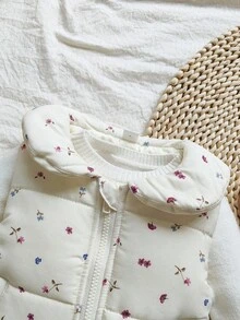 SHEIN Vintaside Kids 女婴纯棉加厚背心，保暖舒适，带保暖内衬，适合春、秋、冬三季穿着，时尚百搭，田园风格，优雅可爱碎花棉质外套 - 杏色 - 查看 6