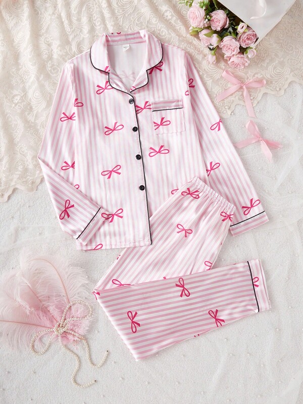 2 sztuki damskiego i nastoletniego eleganckiego kardiganu i spodni z satyny w kratę, wygodnego, swobodnego kompletu piżamowego