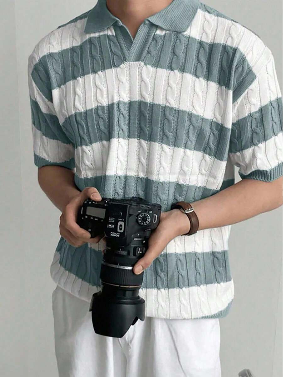 Claim Dot Men Striped Short Sleeve Knitted Polo Shirt For Spring And Summer - Multicolor - View 1