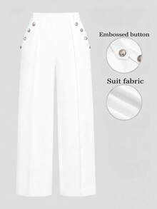 SHEIN CURVE+ Plus Size Women Loose Wide Leg Casual Business Suit Pants With Button Design - White - View 1