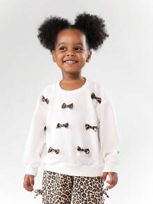 SUMWON Girls Leopard Print Bow Accent Sweatshirt Cute Animal Pattern Long Sleeve Pullover Fall Winter Casual Fashion Sweater - White - View 1