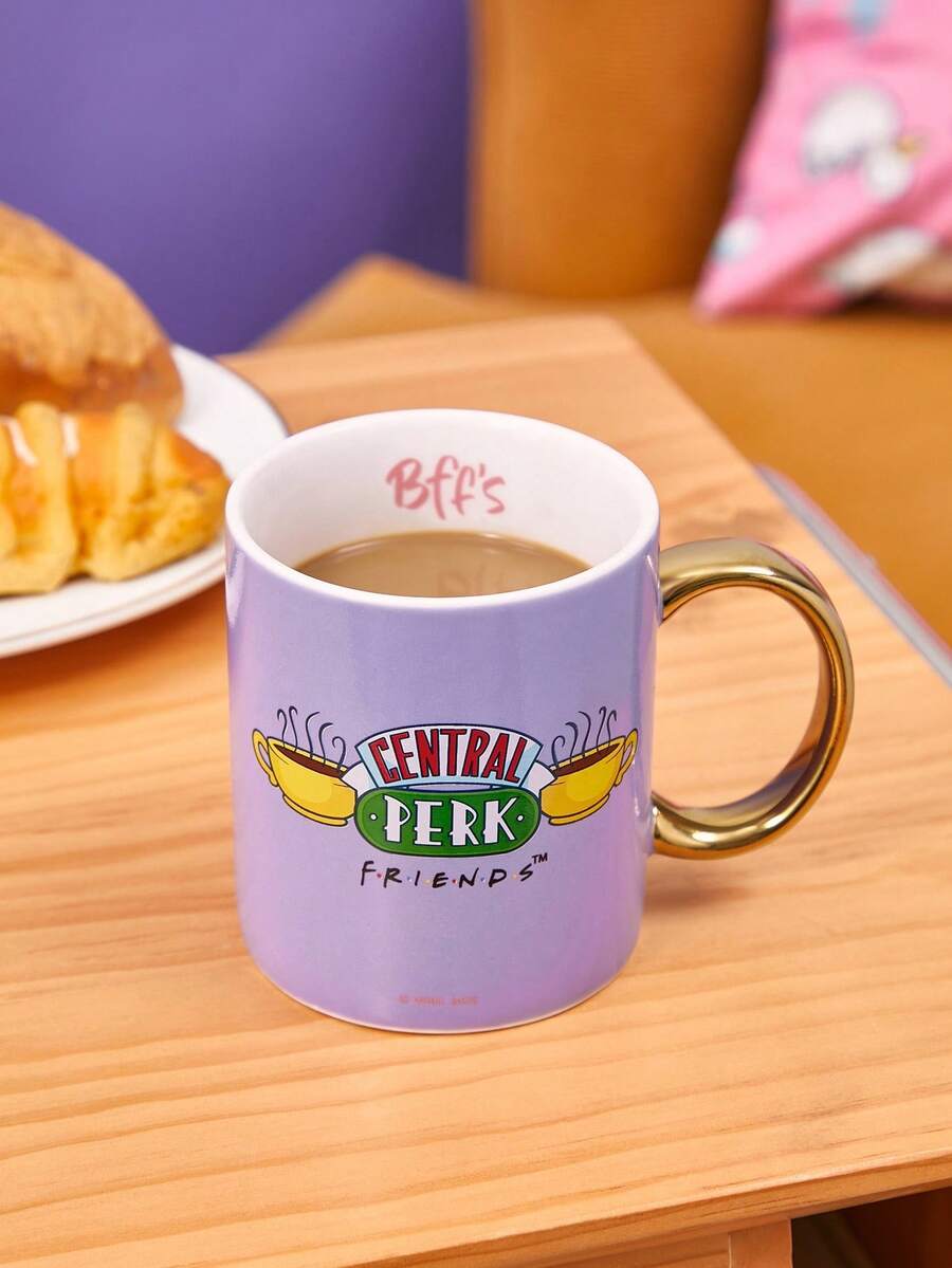 FRIENDS X SHEIN 1pc 15.22oz/400ml Purple Ceramic Mug (With Golden Handle) Not Suitable For Use In Microwave Ovens, For Coffee & Tea, Gifts