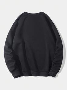 SHEIN LUNE 女式圣诞树图案和标语印花圆领长袖卫衣 - 黑色 - 查看 2