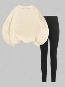 Slaydiva 2pcs MILANO Casual Slogan Letter Pattern Loose Crew Neck Sweatshirt And Skinny Leggings Set, Suitable For Spring And Autumn