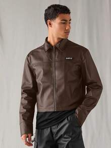 SWAVVY 男士梭织休闲日常宽松长袖拉链衬衫，适合秋冬 - 棕色 - 查看 5