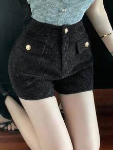 DAZY Women's Casual Fashion Street Style Flap Detail Shorts, Summer Sequin