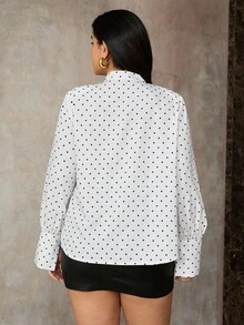 Roveilla 大码女式缺口领波尔卡圆点印花垫肩长袖衬衫波尔卡圆点衬衫长袖衬衫办公室衬衫商务休闲衬衫女式衬衫 - 黑與白 - 查看 2