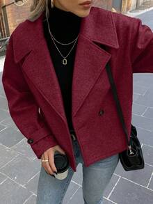 Easura Plus Size Urban Vintage Overcoat, Autumn/Winter - Burgundy - View 5