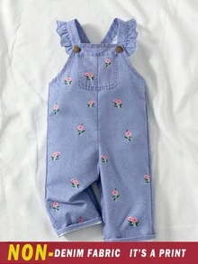 SHEIN Vintaside Kids 女宝宝夏季休闲碎花荷叶边口袋连体裤 - 彩色 - 查看 8