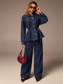 Avantive 女士时尚通勤系带腰牛仔夹克