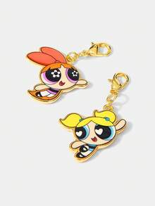 THE POWERPUFF GIRLS X SHEIN Juego de llaveros de aleación de zinc con estampado de elementos de dibujos animados de moda y popular, nicho, también se puede usar para decorar bolsos, adecuado para fiestas al aire libre, conciertos. - Talla única para todos - Ver 4