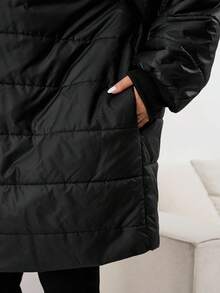 SHEIN CURVE+ 弧形加大码女式豹纹内衬保暖休闲宽松连帽外套，带口袋，防寒保暖，适合冬季外出、Theraml、女士冬装 - 彩色 - 查看 9
