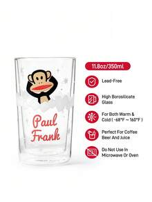 Paul Frank X SHEIN 1pc 11.8oz/350ml Cartoon Pattern Double-Layer Borosilicate Glass Cup, Heat-Resistant, Suitable For Milk, Juice, Coffee, Monkey, Fashion, - Clear - View 3