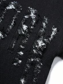 Manfinity EMRG Men's Casual Letter Distressed Crew Neck Long Sleeve Sweater, Autumn/Winter - Black - View 3