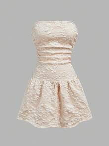 SHEIN LUNE Rochie casual jacquard fără bretele pentru femei, rochie cu corset, rochie de seară pentru repetiții, rochie fără bretele, rochie scurtă, rochie bej, rochie artistică, rochie elegantă pentru femei, serie de îmbrăcăminte la modă, carnaval