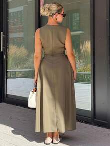 Bethéva Đen Ngày Đêm Bên Chữ Thập Frenulum Rắn Ruched Chi Tiết Áo Dài - xanh quân đội - Xem 2