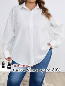 SHEIN CURVE+ Áo sơ mi công sở màu trắng dáng rộng cỡ lớn, thích hợp cho mùa xuân/hè 2025, kiểu dáng Ins, phù hợp cho mùa hè/đồng quê/kỳ nghỉ biển/trang phục đi biển/mùa thu/mùa đông. - trắng - Xem 1