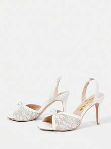 CUCCOO HITCHD Giày sandal cao gót mũi tròn buộc dây và đính ngọc trai giả dành cho nữ, thích hợp cho kỳ nghỉ xuân, lễ Phục sinh, dạ hội và Giáng sinh. - trắng - Xem 4