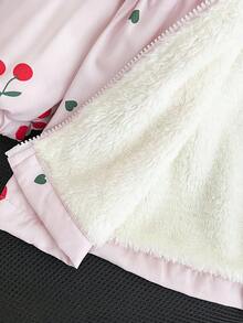 SHEIN Elladie kids 女童厚羊毛连帽夹克，人造毛领，修身款，拉链开合，适合 4-7 岁儿童，冬季外套 - 粉色 - 查看 6