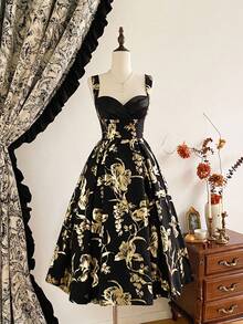 Vintamour 复古优雅女装缎面拼布派对鸡尾酒会礼服 女式秋季服装 万圣节服装 冬装 圣诞冬装女装 女式秋季服装 女式万圣节服装 女式圣诞服装 圣诞派对礼服 新年礼服 女式感恩节服装 优雅派对礼服 优雅派对礼服 - 黑色 - 查看 7