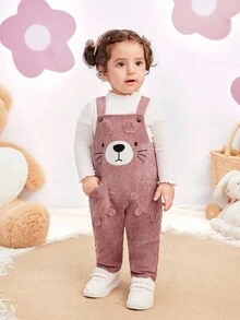 SHEIN Conjunto de ropa de bebé recién nacida niña, pantalones peto con estampado de dibujos animados de pana versátil y linda, mono, para otoño/invierno - Rosa - Ver 14