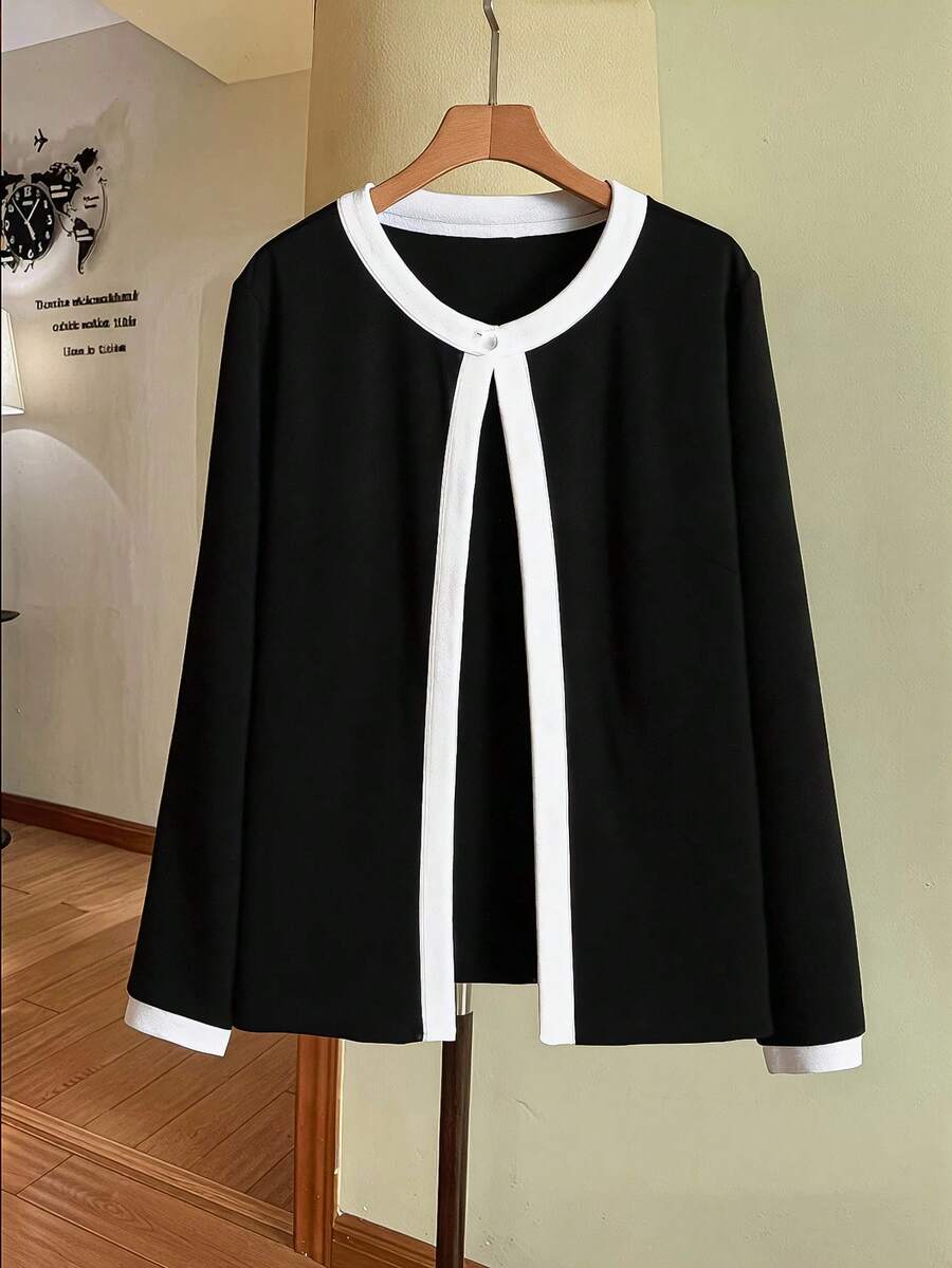 GlowEve CURVE 大码女式秋季拼色长袖优雅百搭夹克 - 黑與白 - 查看 1