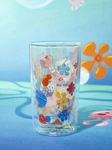SpongeBob SquarePants | SHEIN 1 cốc thủy tinh borosilicate hai lớp in họa tiết hoạt hình 11,83oz/350ml, chịu nhiệt, thích hợp đựng sữa, nước ép, cà phê, v.v. - Trong sáng - Xem 5