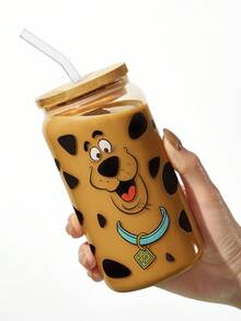 SCOOBY-DOO X SHEIN 1 个 500ml/17.6oz 狗图案玻璃杯，配有吸管清洁刷，耐热，可用于牛奶、果汁等。