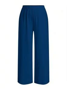 Glamance Whitebread 2pcs/Set Plus Size Women Loose Round Neck T-Shirt And Straight Leg Pants, Autumn Blouse And Pants Set Matching Women Sets Blue And White Outfit Women Blue 2 Pieces Set Women Modest Two Pieces Set - Multicolor - View 4