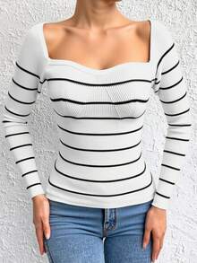 RueChic Striped Pattern Raglan Sleeve Sweater - White - View 1
