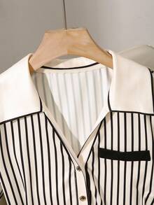 GlowEve Chemise décontractée à manches longues, col cranté et boutonnage simple pour femmes, à rayures - Multicolore - Voir 3