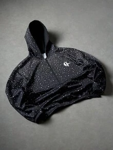 Manfinity EMRG Áo nỉ có mũ trùm đầu hai lớp in họa tiết đinh tán dày, phong cách đường phố cho mùa thu/đông - màu đen - Xem 3