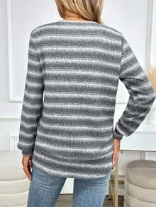 SHEIN 女士休闲拼布下摆圆领长袖运动衫，适合秋季日常穿着 - 彩色 - 查看 2