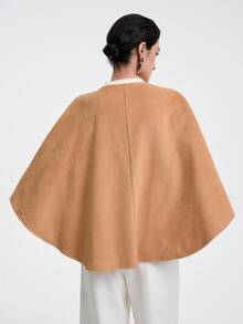 Aalyst 25+ Vintage Women Elegant Solid Color Asymmetric Shawl Collar Cape Coat Woolen Jacket Criss-Cross Perforated Poncho, Suitable For Work Commute, Fashion Autumn/Winter