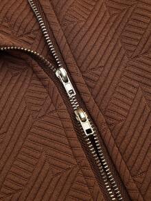 EMERY ROSE Women's Textured Fabric Lapel Zip-Up Casual Motorcycle Jacket - Brown - View 9