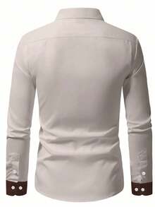 Manfinity Nomadique 男士成熟度假双胸口袋西式长袖衬衫 - 彩色 - 查看 2