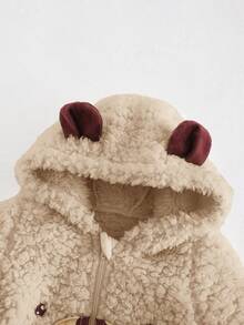 Cozy Pixies 新生男宝宝熊图案3D耳朵连帽加厚长袖连体衣 - 杏色 - 查看 4