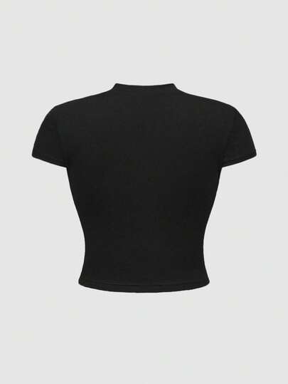 Goth Plus Size Women Gothic Hollow Out Star Lace-Up Front Tight Fit T-Shirt