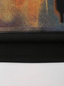 ROMWE MEN Street Life Men's Vintage Street Silhouette Thermal Imaging Figure Print Short Sleeve T-Shirt, Summer, 2000s Style - Black - View 7