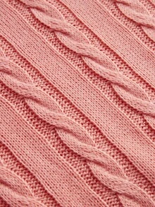 SHEIN LUNE 女士休闲V领撞色麻花针织毛衣，秋冬 - 藕粉色 - 查看 4