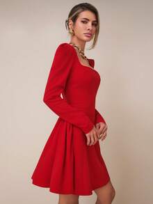 COSMINA Đầm ngắn tay dài cổ vuông tay áo blazer thanh lịch dành cho nữ, đa năng cho tiệc tùng, sinh nhật, nghỉ mát, đi làm vào đầu thu - Đỏ - Xem 7