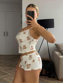 Bethéva 2pcs/Set Women Bear Print Camisole And Shorts - Multicolor - View 4