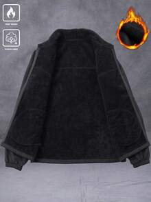 Manfinity Homme 时尚加厚保暖领多口袋拉链男士长袖夹克，防寒保暖户外风衣，秋冬季 - 黑色 - 查看 8