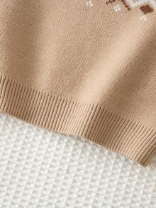 SHEIN Playful Pals 可爱小熊印花圆领长袖上衣，适合居家和户外穿着 - 杏色 - 查看 7